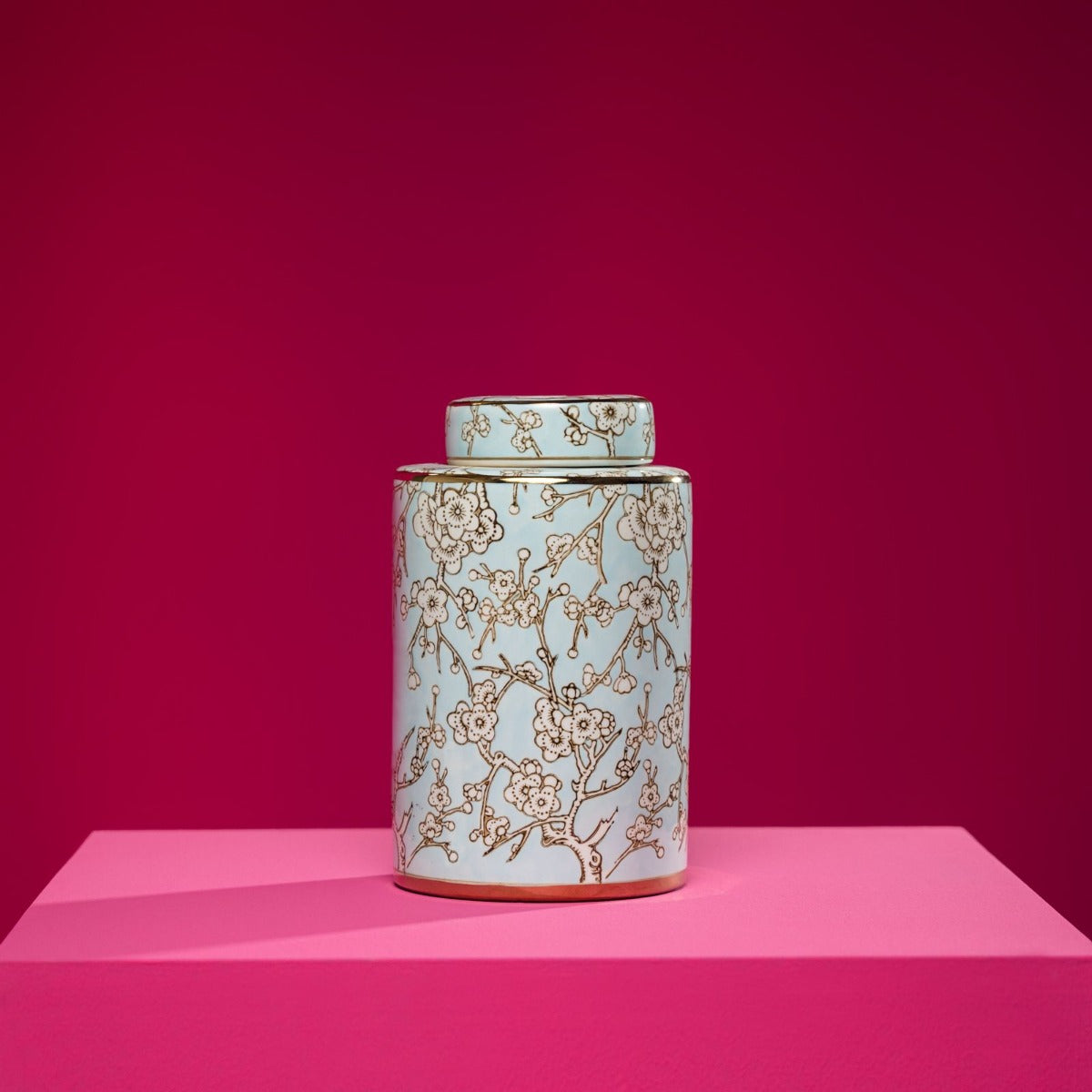 VASO CON COPERCHIO SAKURA FIORI DI CILIEGIO BLU ORO BIANCO