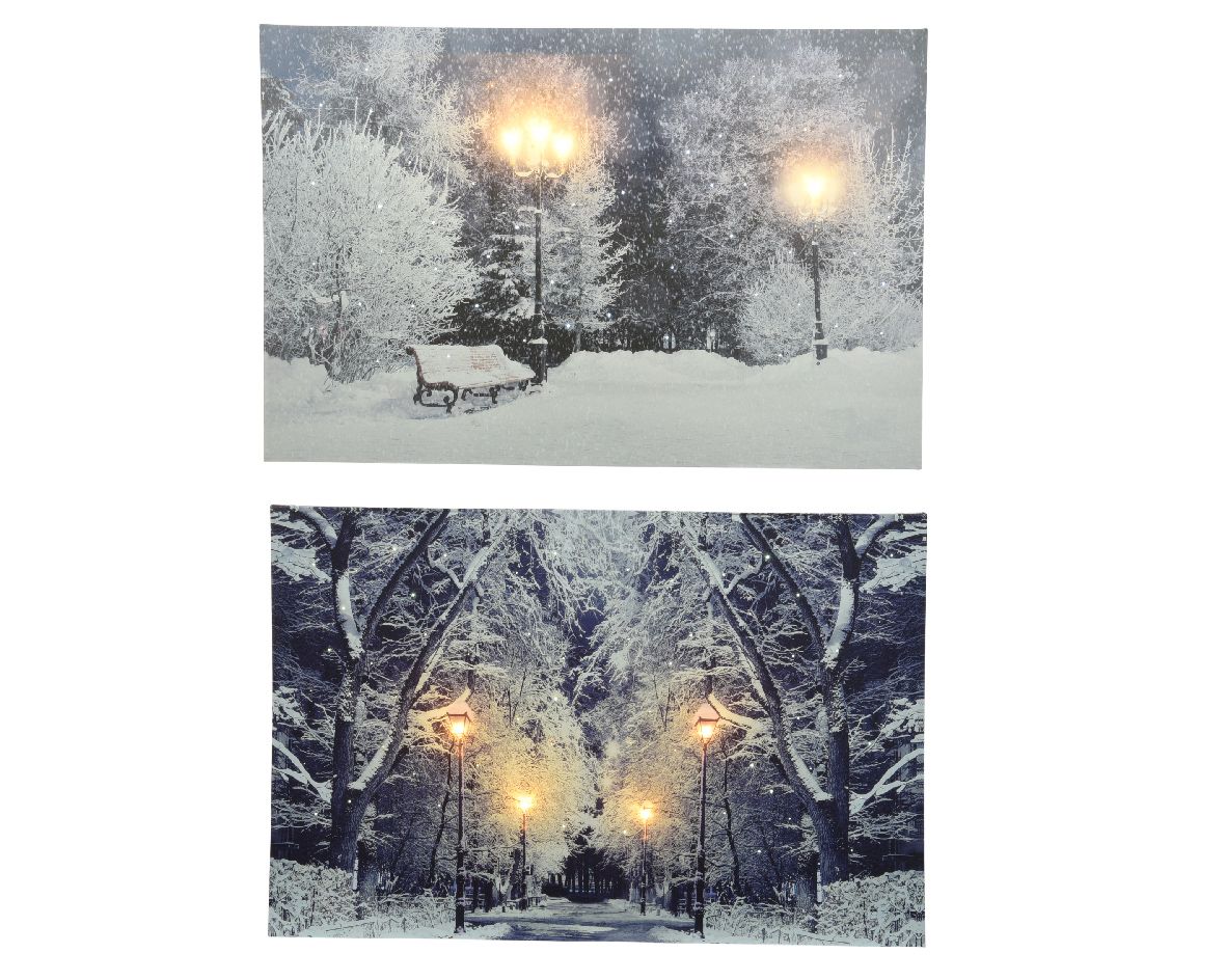 QUADRO NATALIZIO PAESAGGIO INNEVATO 1.5X38X58 CM A LED BIANCO CALDO A SCELTA
