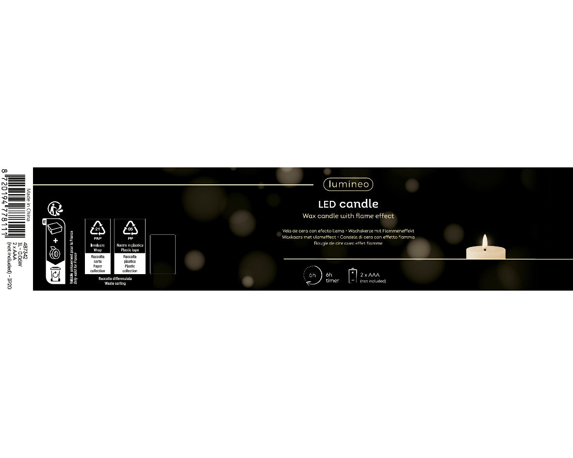 Candela decorativa illuminata LED, altezza 19 cm, colore rosso.
