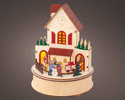 Scenario Natalizio in legno a LED, altezza 20,3 cm, colore marrone e luce bianco caldo.