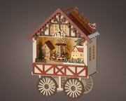 Scenario Natalizio in legno a LED, altezza 27,5 cm, colore marrone e luce bianco caldo.