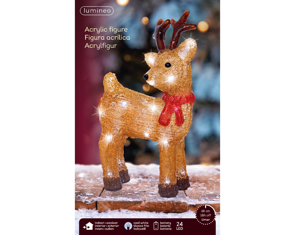 Renna decorativa a 24 LED, altezza 29,8 cm, colore marrone.