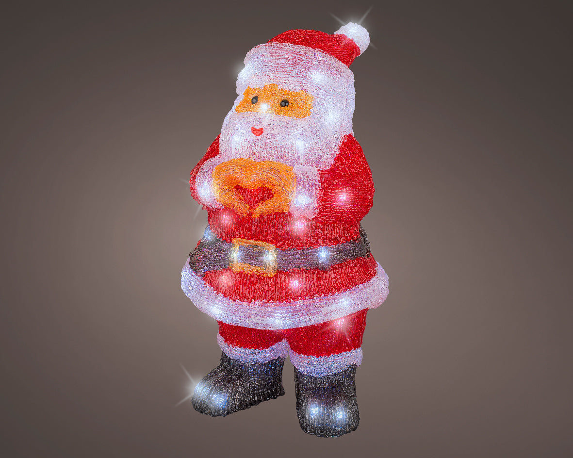 Babbo Natale luminoso decorativo 60 LED, altezza 41,5 cm, colore rosso.