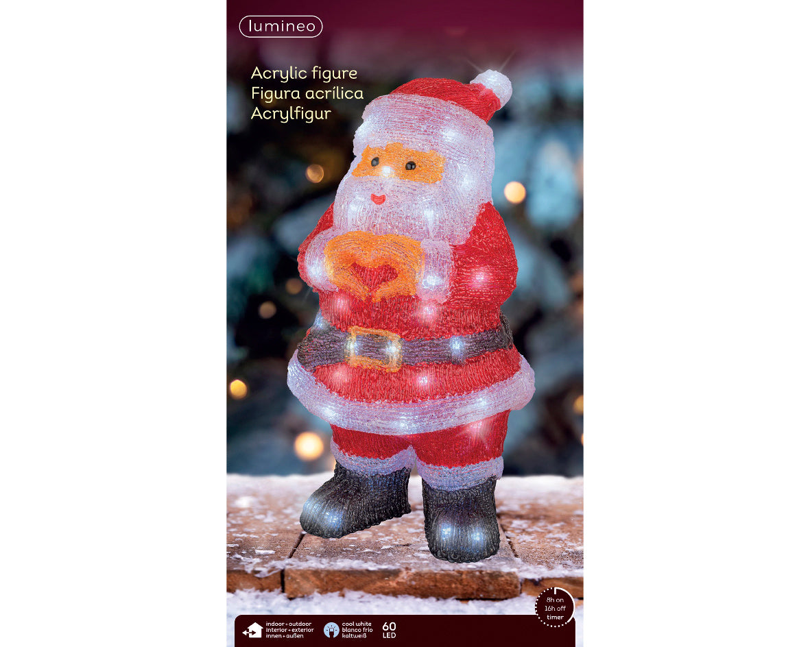 Babbo Natale luminoso decorativo 60 LED, altezza 41,5 cm, colore rosso.