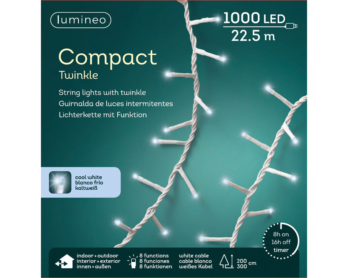LUCI DI NATALE 1000 LED 2250CM BIANCO FREDDO 8 GIOCHI DI LUCE