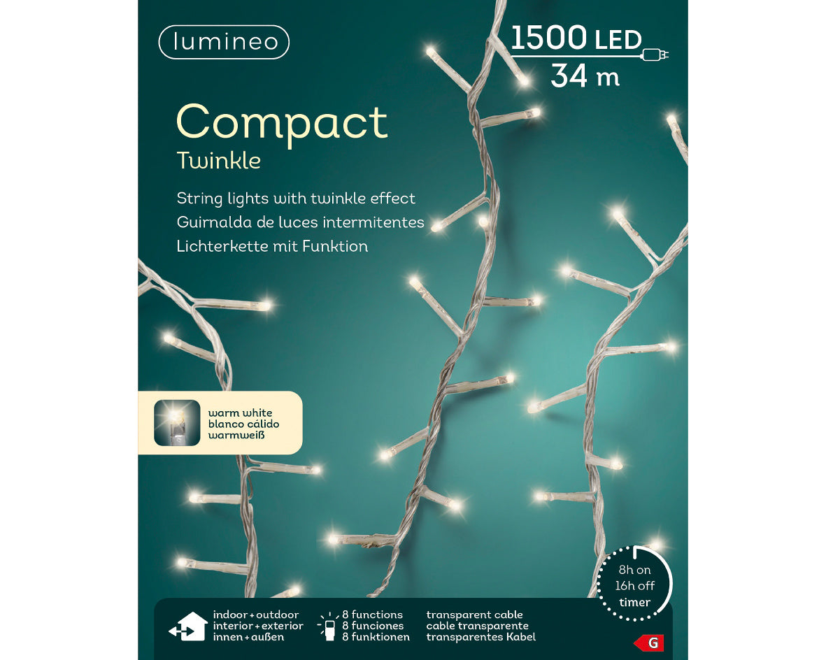 LUCI DI NATALE 1500 LED 3400CM BIANCO CALDO 8 GIOCHI DI LUCE