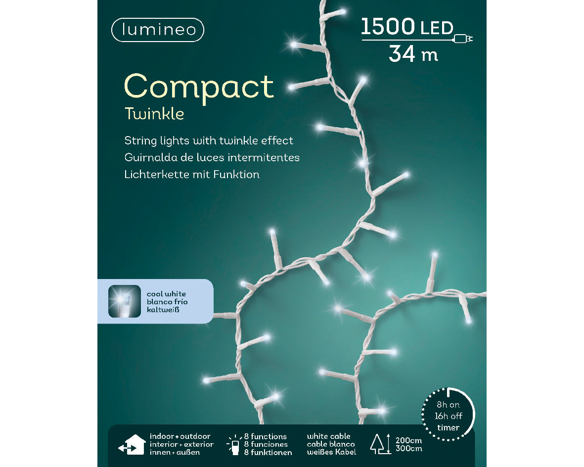 LUCI DI NATALE 1500 LED 3400CM BIANCO FREDDO 8 GIOCHI DI LUCE