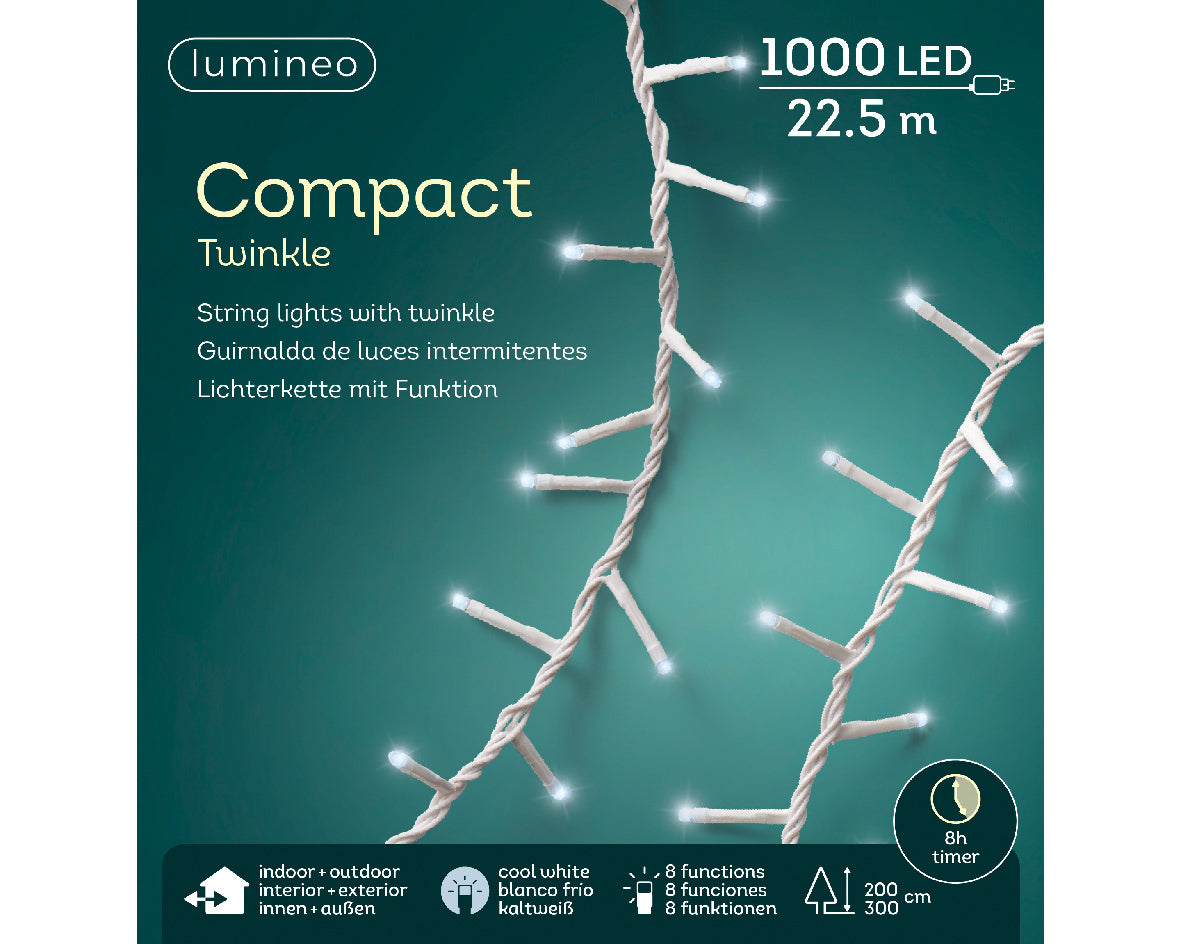 LUCI DI NATALE 1000 LED BIANCO FREDDO 2250CM 8 GIOCHI DI LUCE