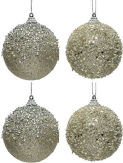 OFFERTA 4 PALLINE CON GLITTER 8CM CHAMPAGNE ASSORTITE