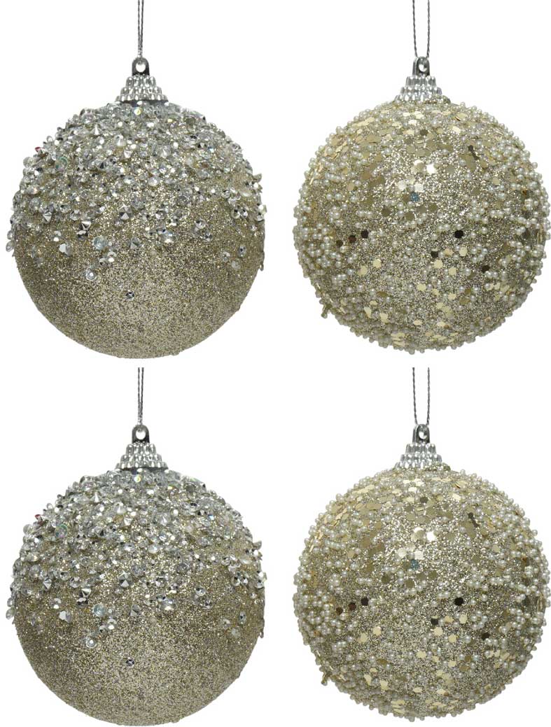 OFFERTA 4 PALLINE CON GLITTER 8CM CHAMPAGNE ASSORTITE