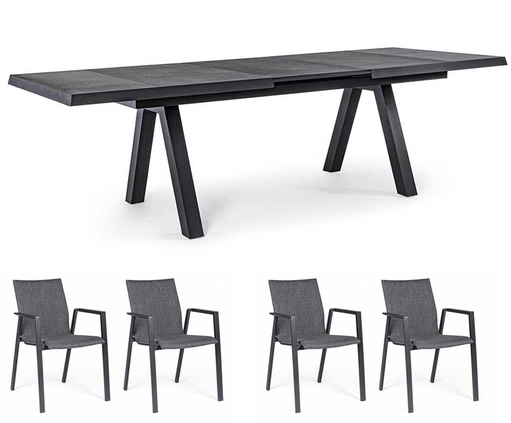 OFFERTA TAVOLO KRION ALLUNGABILE 205/265X100 ANTRACITE +4 POLTRONE ODEON