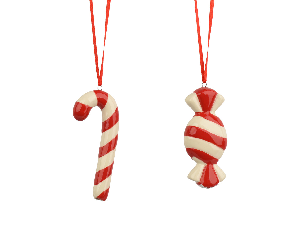 Pendente bastoncino di zucchero in porcellana 4,5 x 1,5 x 10 cm rosso/bianco Peraga Christmas