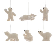 OFFERTA 6 DECORAZIONI ORSO POLARE 6CM BIANCO CON GLITTER ASSORTITO