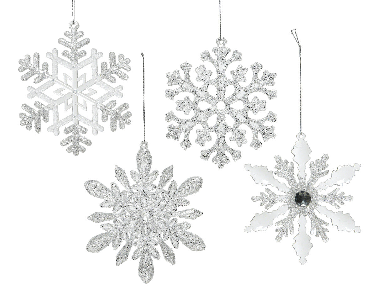 OFFERTA 4 FIOCCHI DI NEVE DA APPENDERE TRASPARENTE/ARGENTO 13,5X13,5X0,3CM MODELLO ASSORTITO