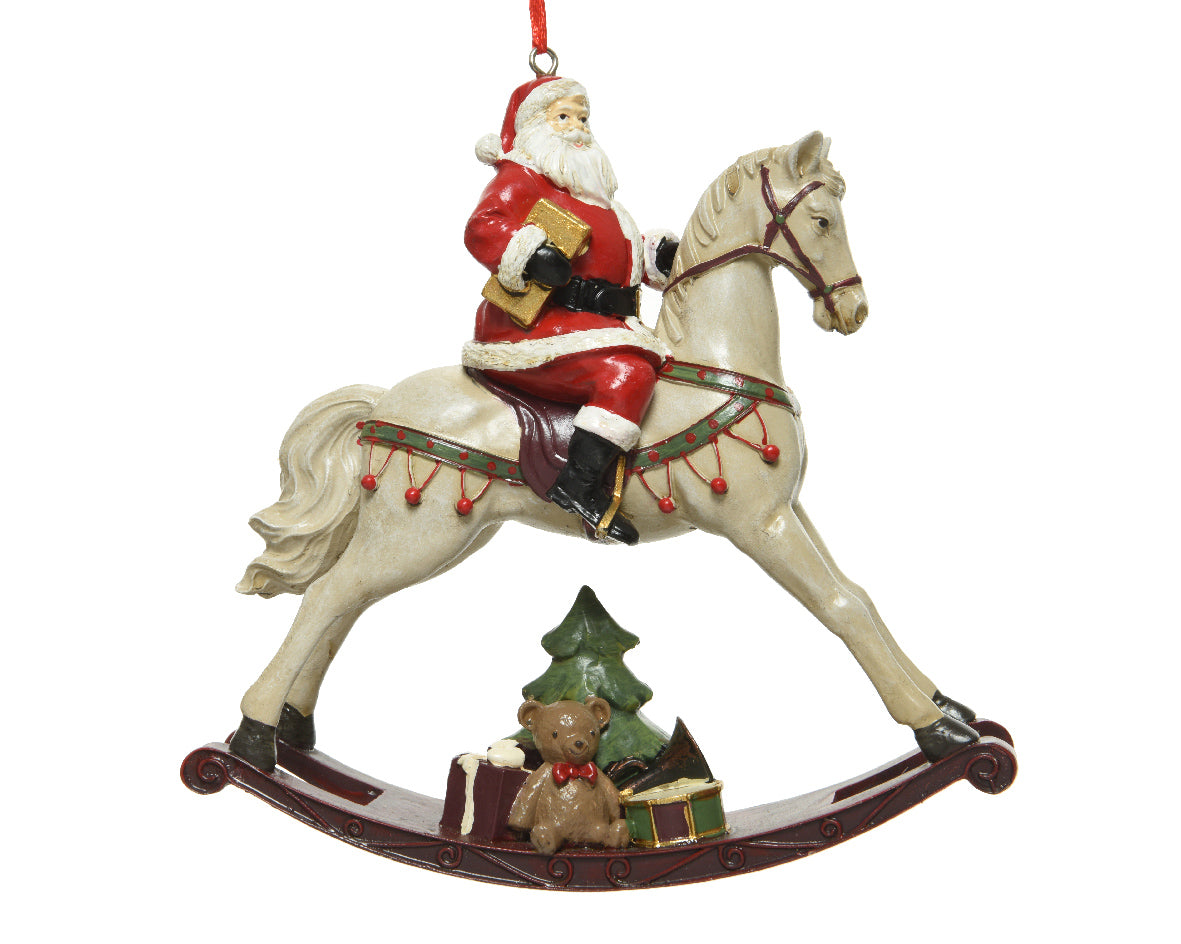 DECORAZIONE NATALIZIA, BABBO NATALE A CAVALLO IN POLIRESINA, 4.30X14X13.90 CM
