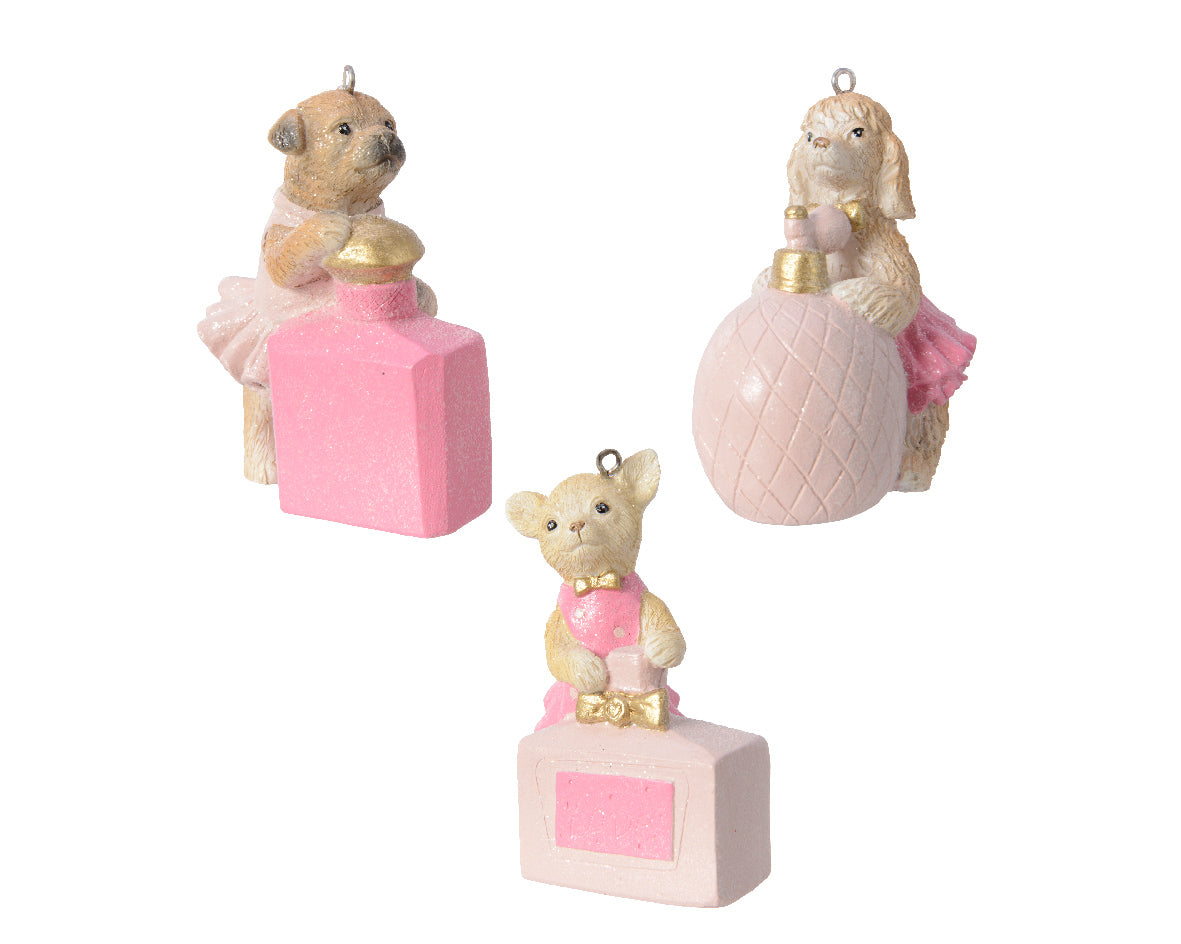 1 DECORAZIONE CANE CON PROFUMO APPENDIBILE H8CM ROSA