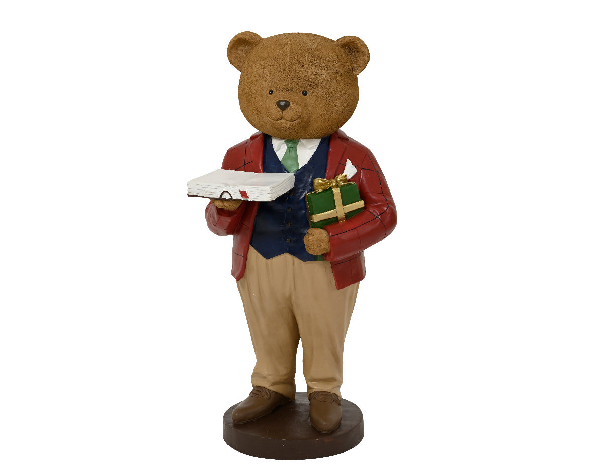 STATUA NATALIZIA, ORSO CON LIBRO E REGALO IN MANO, 45X43X98 CM