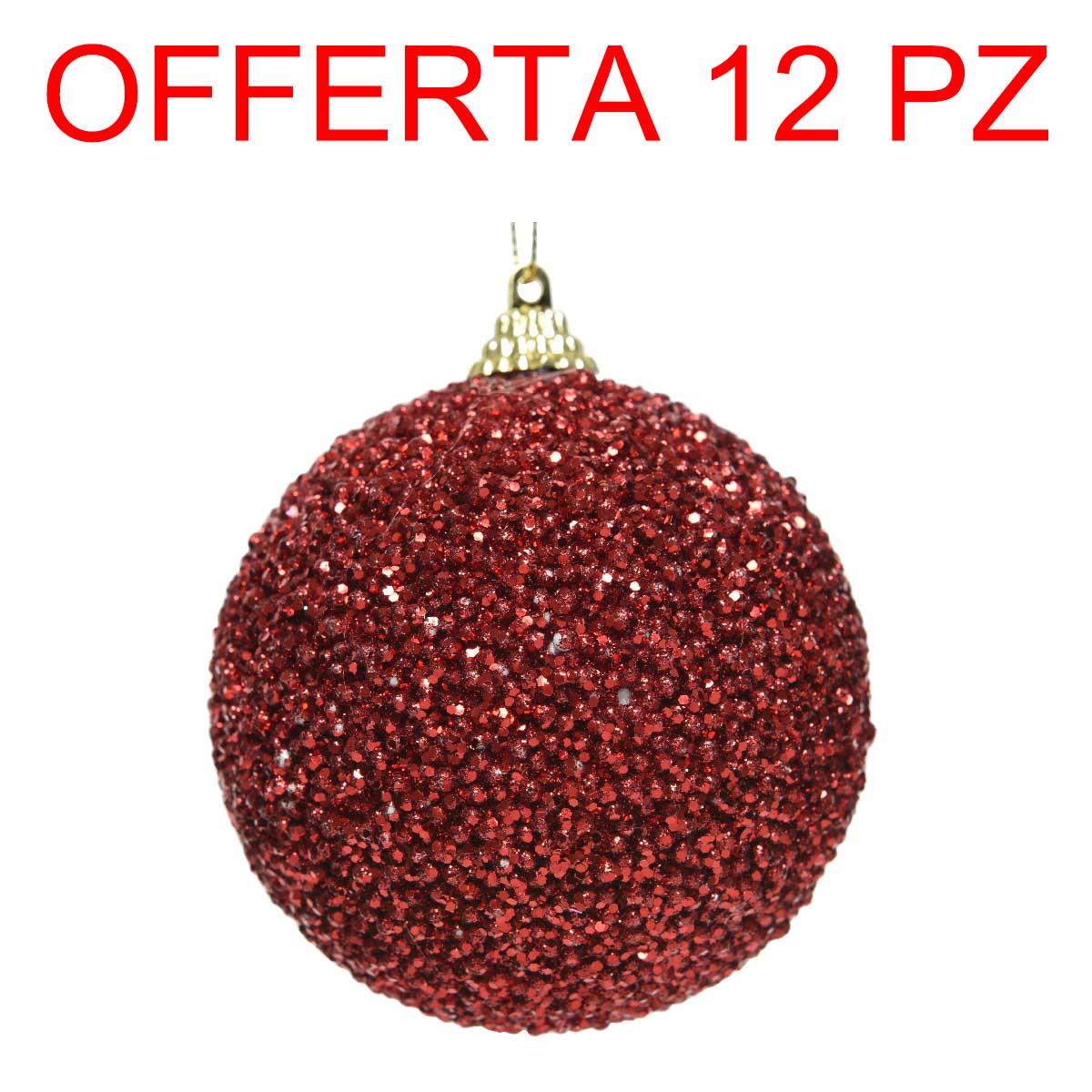 OFFERTA 12 PALLINE GLITTER ROSSO 8CM