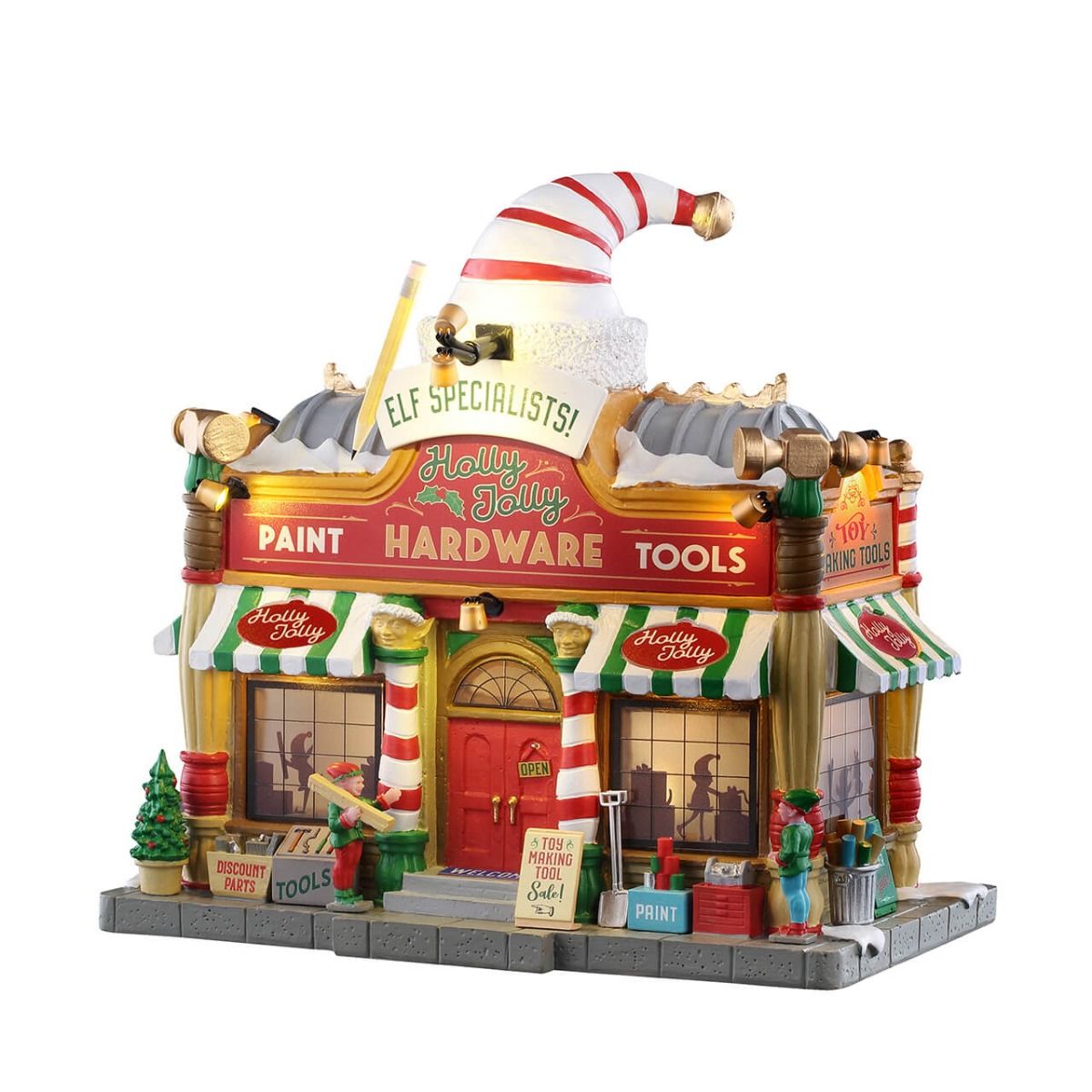 OFFERTA LEMAX SANTA'S WONDERLAND - HOLLY JOLLY HARDWARE + SNOWY CHRISTMAS TREE + PRESENT PROCESSION