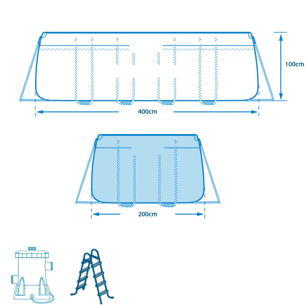 OFFERTA PISCINA PRISMA METAL FRAME 400X200X100 RETTANGOLARE + KIT PULIZIA + 6 CARTUCCE PER FILTRO