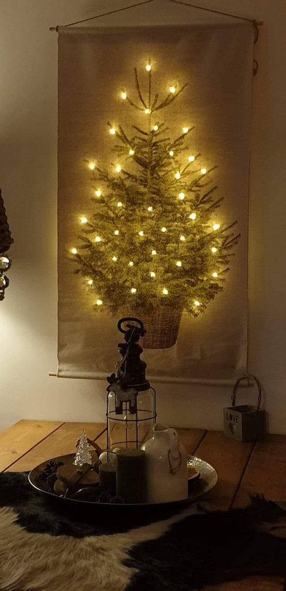 TELO DECORATIVO DA MURO CON ALBERO DI NATALE LED BIANCO CALDO H110CM