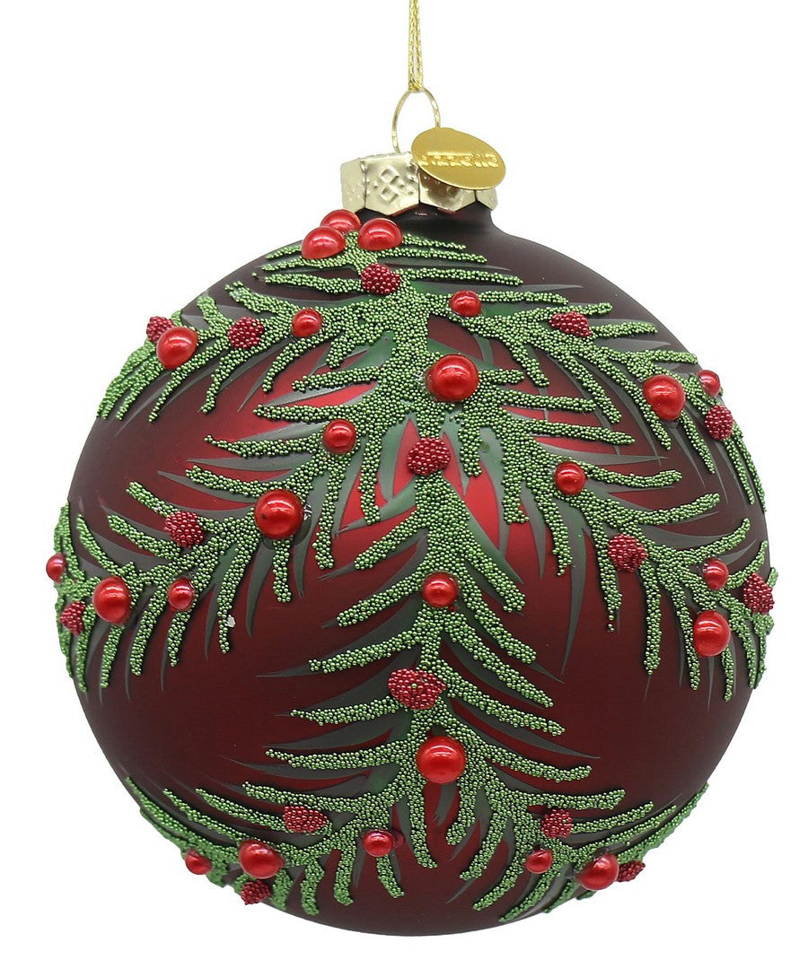 Sfera in Vetro Decorata Rami D10cm Rosso Christmas