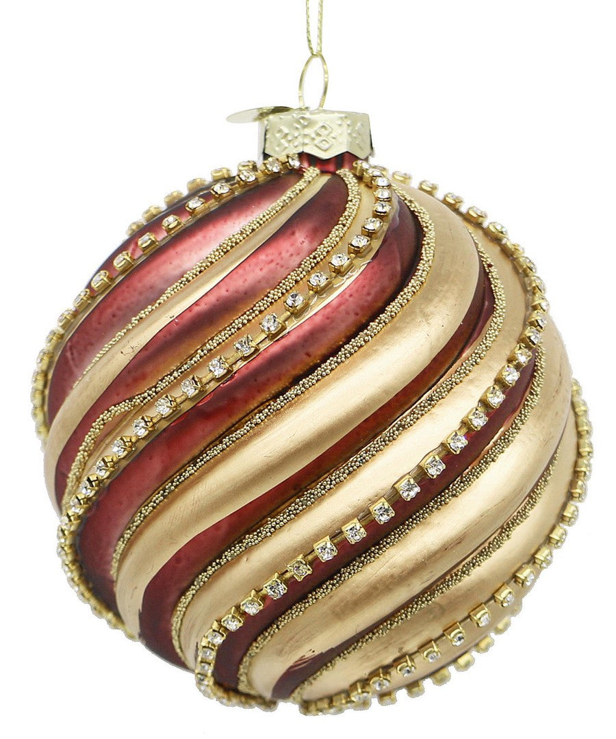 Sfera Vetro Crema Champagne Rosso D100 Christmas