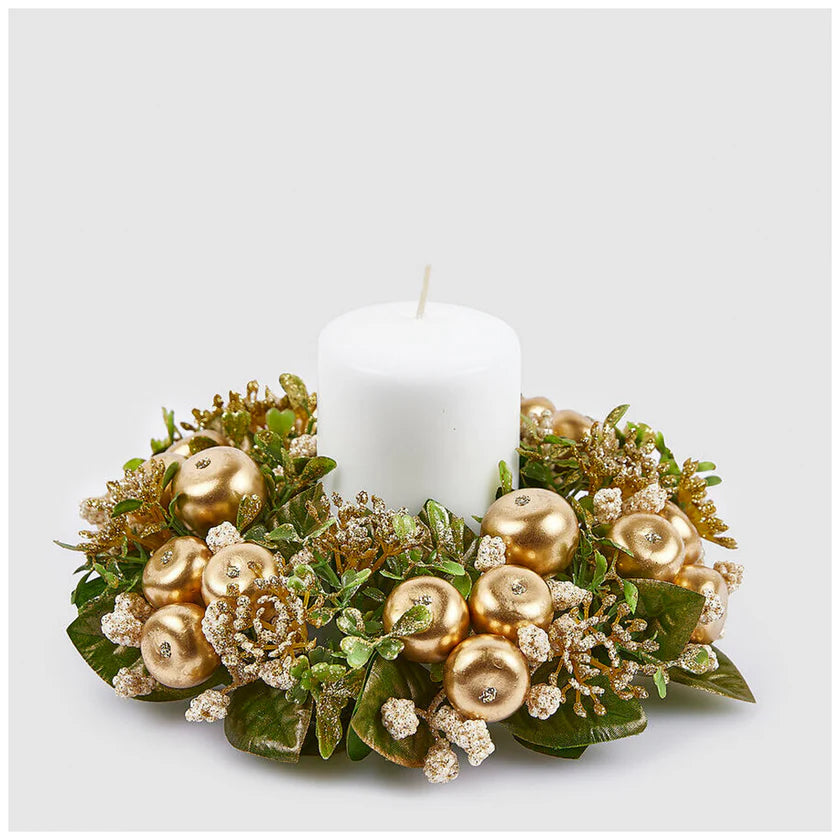 CORONA PORTA CANDELE CON MELE E FOGLIE, Ø20CM