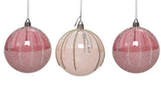 OFFERTA 3 PALLINE CON PERLE E GLITTER ROSA ASSORTITE 8CM