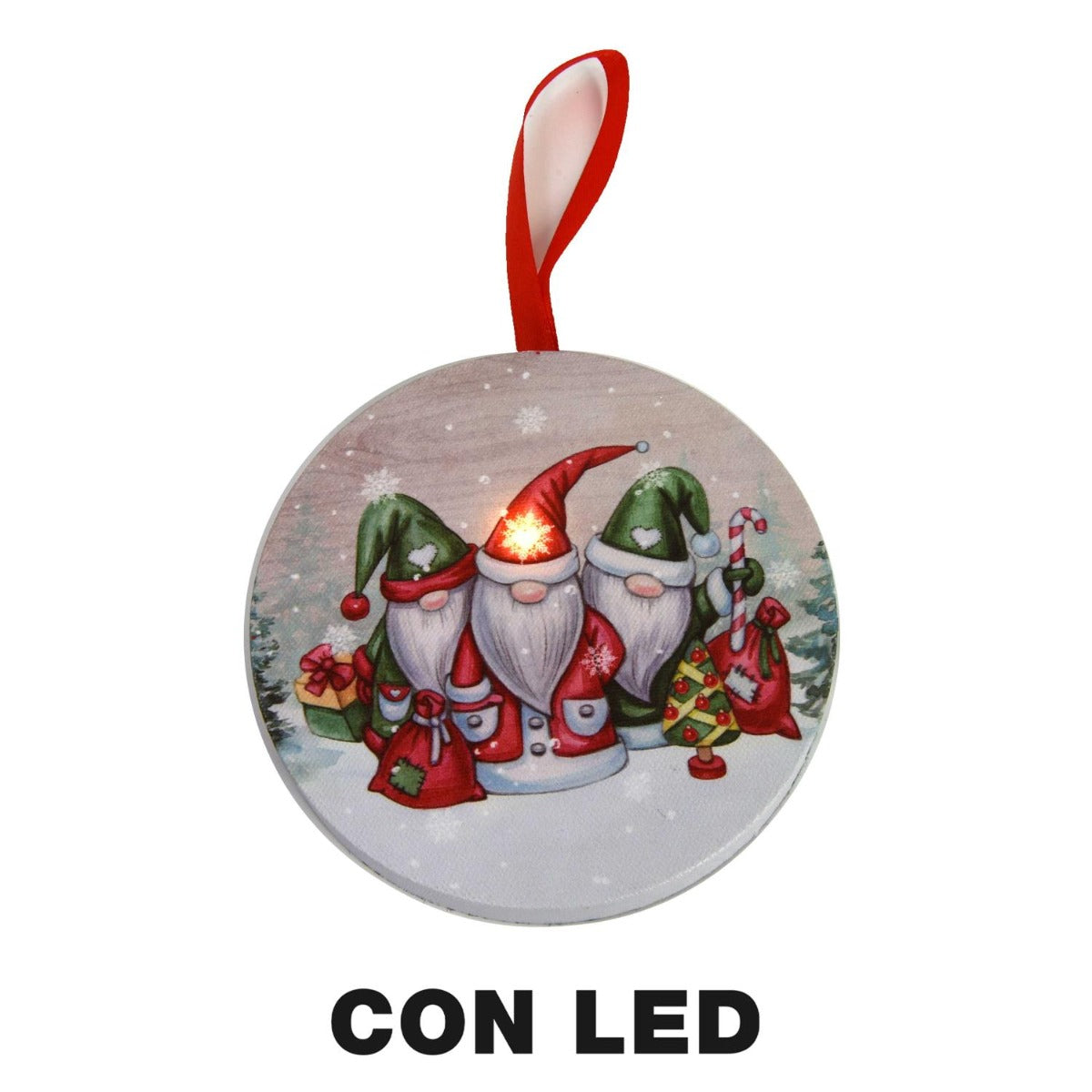 ADDOBBO APPENDIBILE IN LEGNO GNOMI NATALIZI MULTICOLOR CON LED 12,7X12,7H1,8CM
