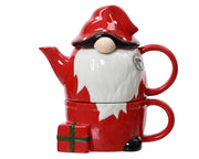 SET DA TE A FORMA DI BABBO NATALE, COLORE ROSSO, IN CERAMICA