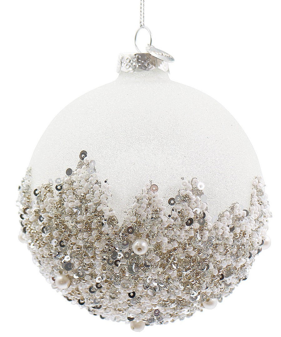 Sfera in Vetro Frostglint D10cm Bianca Christmas