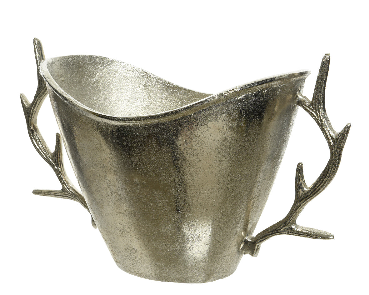 SECCHIELLO PORTA BOTTIGLIA 19,5X36X22CM ARGENTO CON CORNA DI CERVO