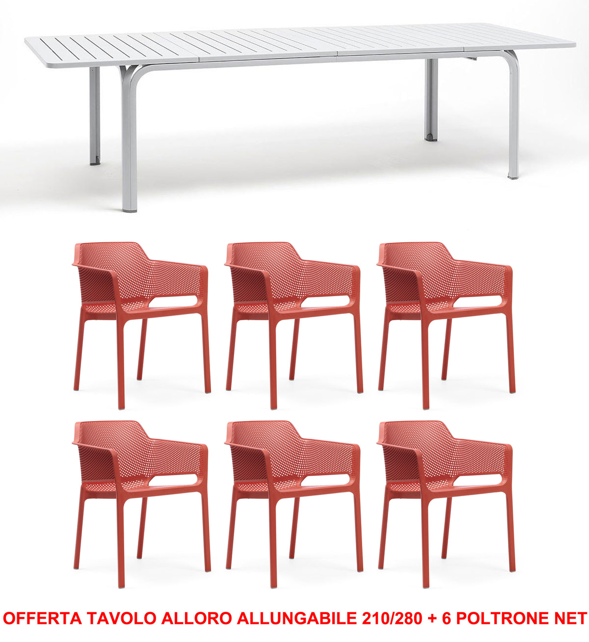 OFFERTA TAVOLO ALLORO ALLUNGABILE 210/280 + 6 POLTRONE NET COLORE A SCELTA
