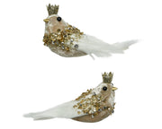 UCCELLINO CON PAILLETTES E LUSTRINI ORO CHIARO 5X13X8CM MODELLO ASSORTITO