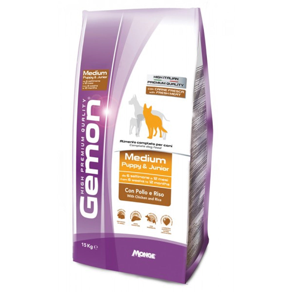 CROCCHETTE PER CANI CUCCIOLI DI TAGLIA MEDIA GEMON 15KG POLLO E RISO