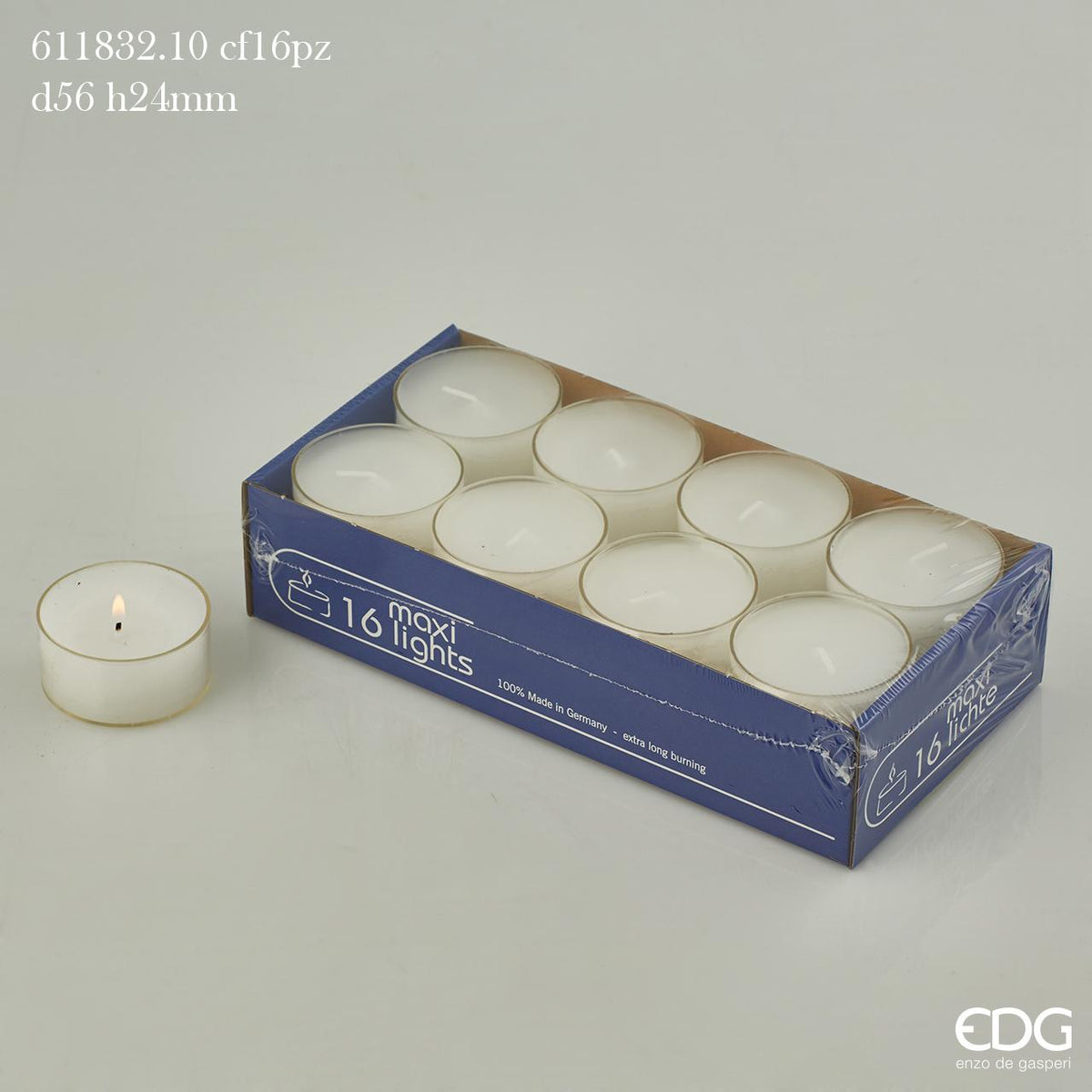 16 MAXI CANDELE BIANCHE T-LIGHTS 5.6CM