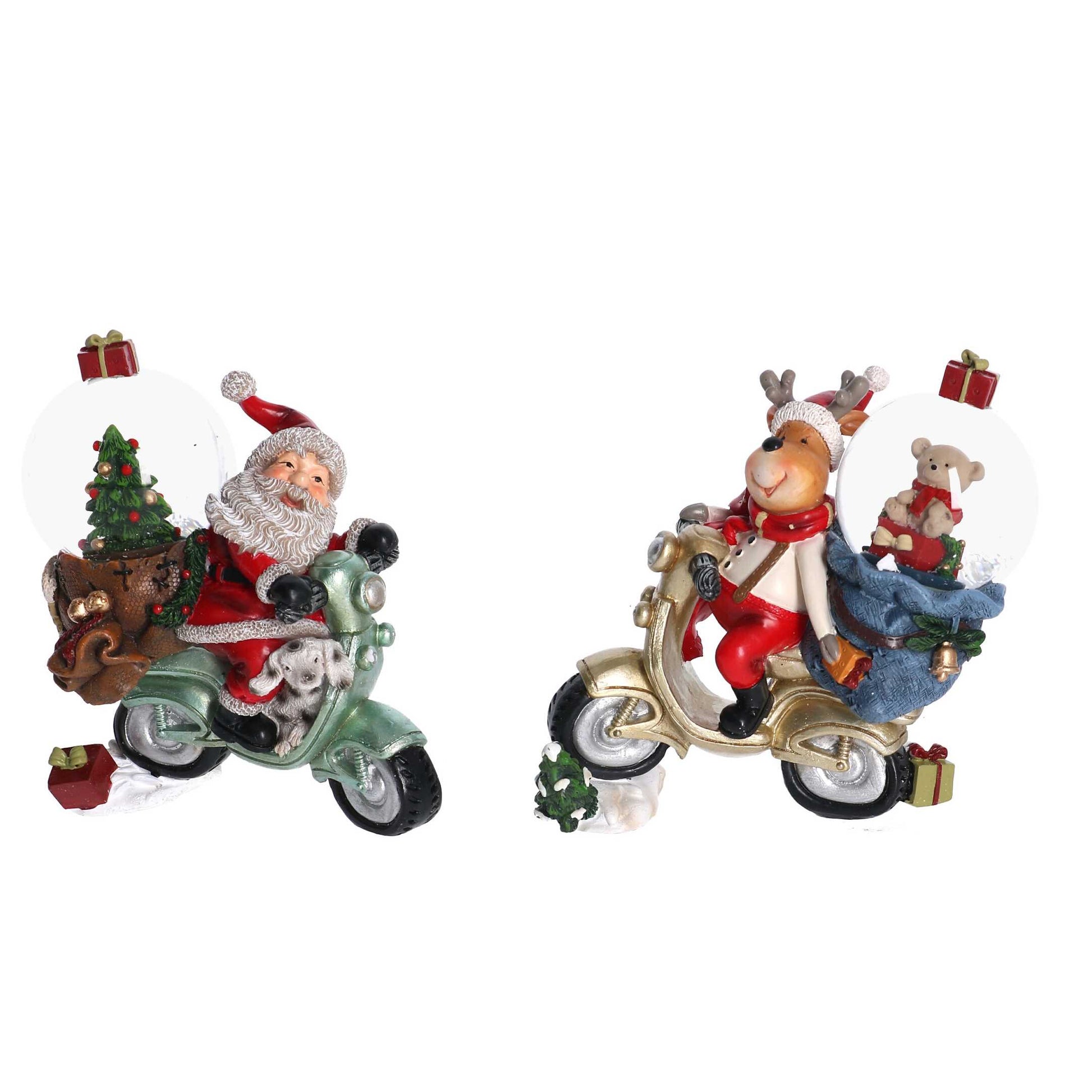 SFERA AD ACQUA CON BABBO NATALE O RENNA SU SCOOTER ASSORTITA 10,5X6H11CM