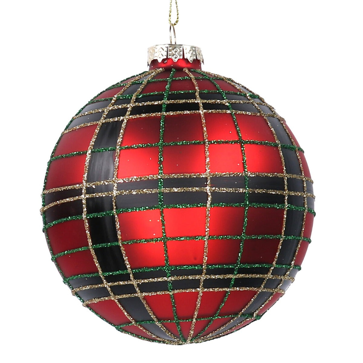PALLINA IN VETRO TARTAN ROSSO 10CM