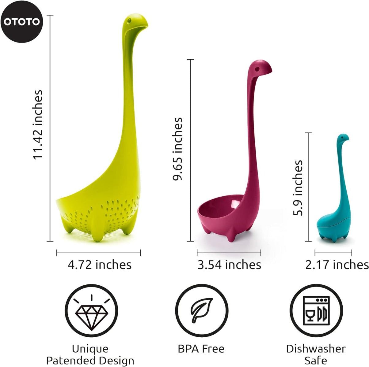 SET 2 MESTOLI DA CUCINA + INFUSORE - NESSIE FAMILY