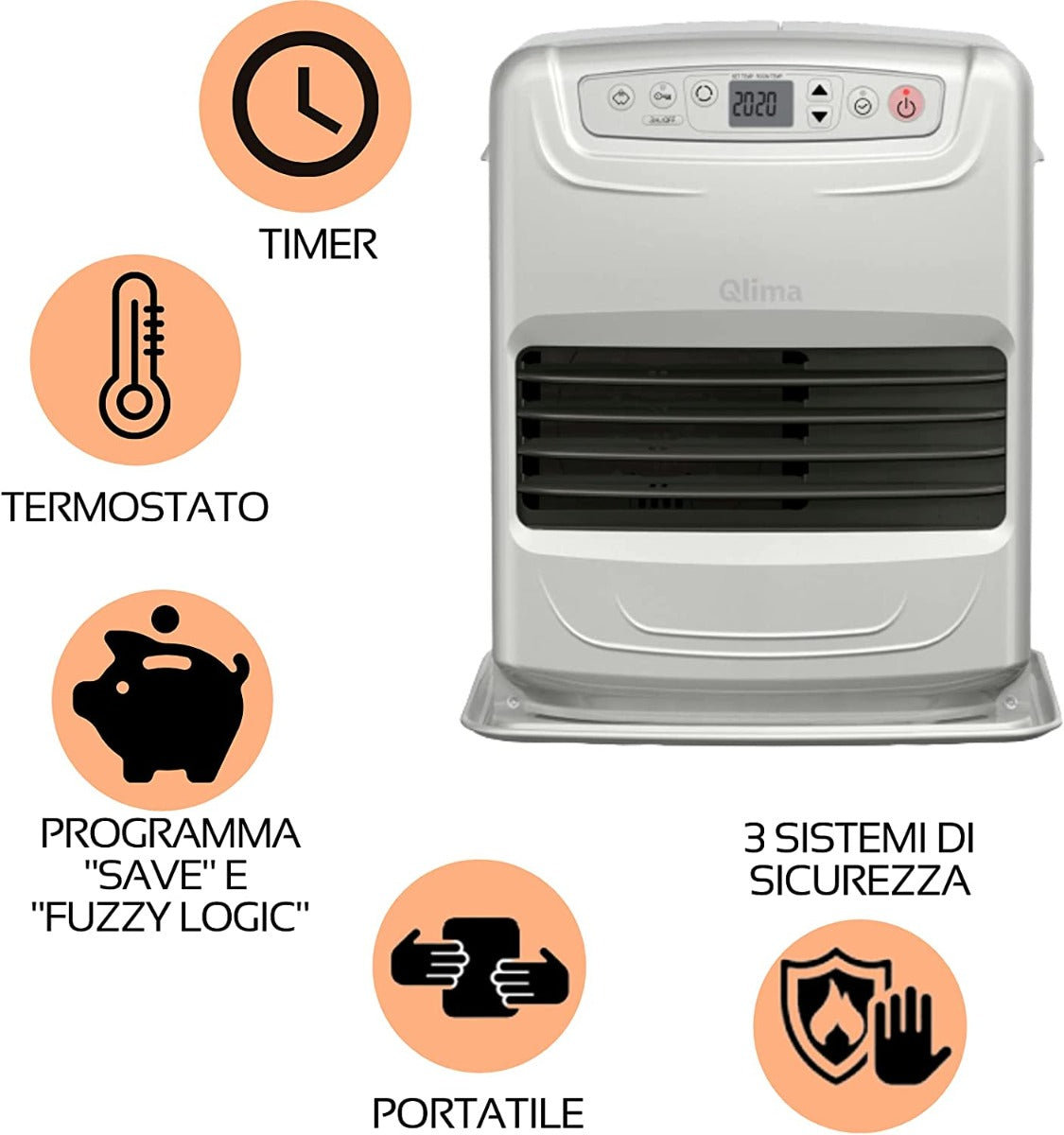 STUFA PORTATILE QLIMA SRE 3531 TC-2 ARGENTO