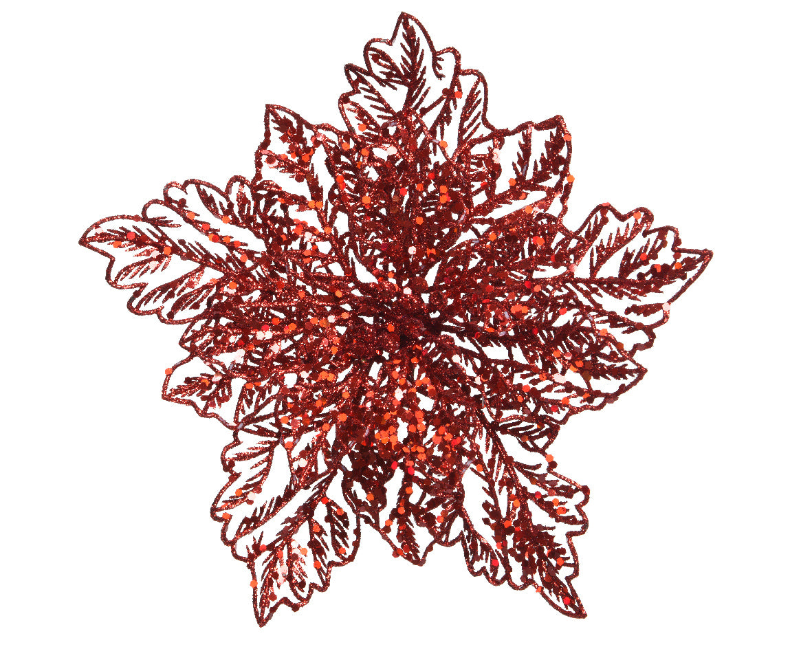 OFFERTA 6 POINSETTIA APPENDIBILE CON CLIPS 23.5 X 10 CM CON GLITTER ROSSO