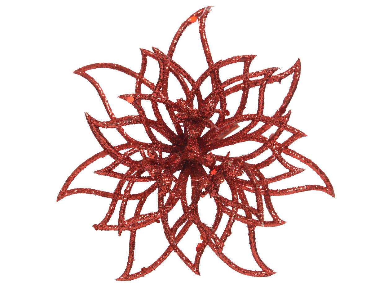 STELLA DI NATALE DECORATIVA CON CLIP GLITTERATA 14X5CM ROSSA