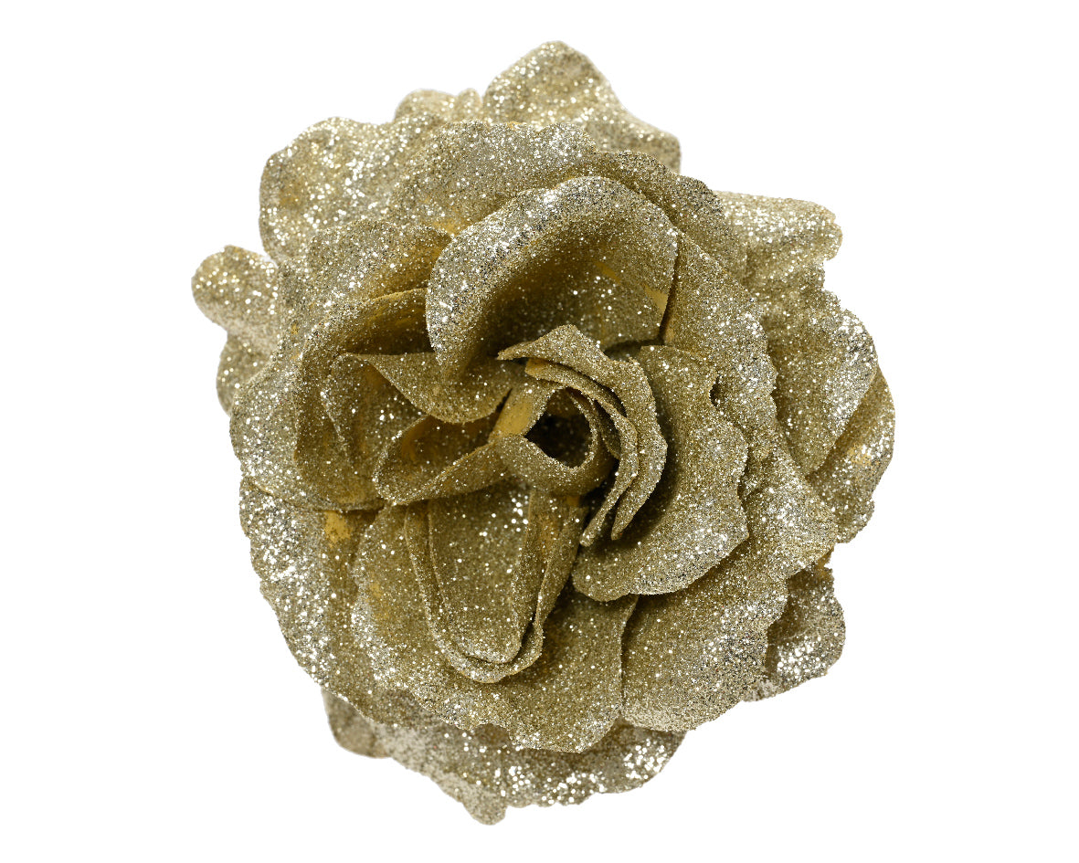 DECORAZIONE NATALIZIA DA APPENDERE, ROSA CON CLIP, Ø12 CM, COLOR CHAMPAGNE