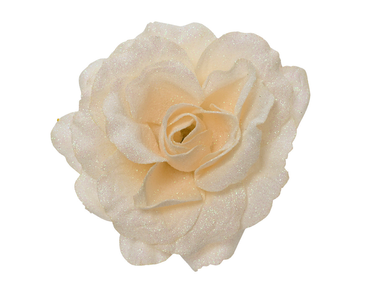 DECORAZIONE NATALIZIA DA APPENDERE, ROSA CON CLIP, Ø12 CM, COLOR CREMA