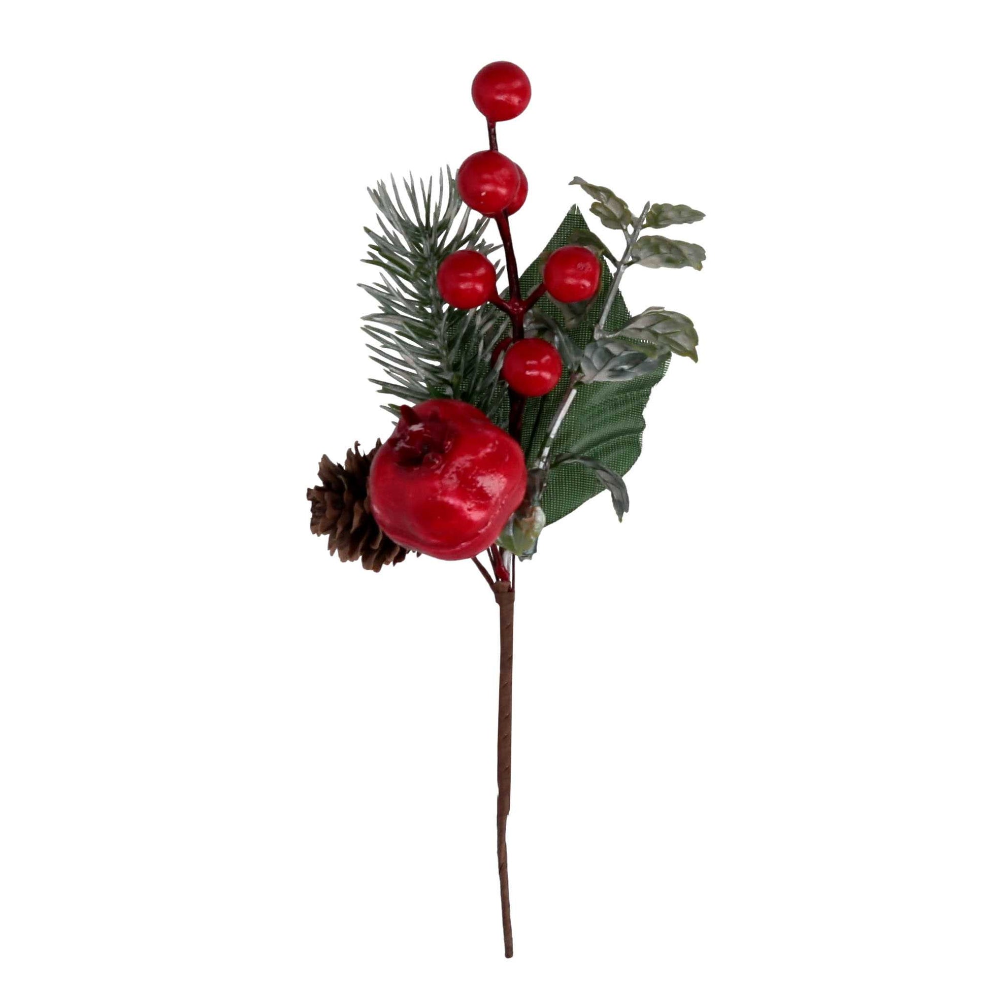 PICK RAMETTO CON PIGNA E BACCHE ROSSE 8X20CM
