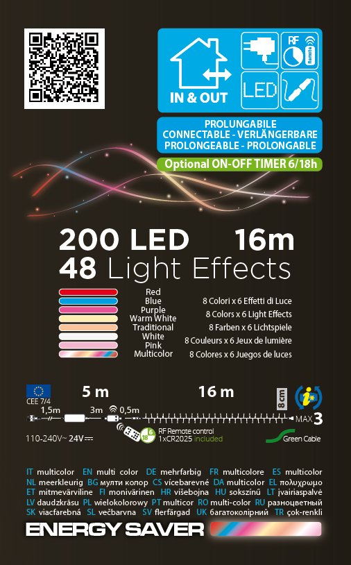 ESTENSIONE LUCI DI NATALE WONDER 200 LED 1600CM MULTICOLOR 8 FUNZIONI