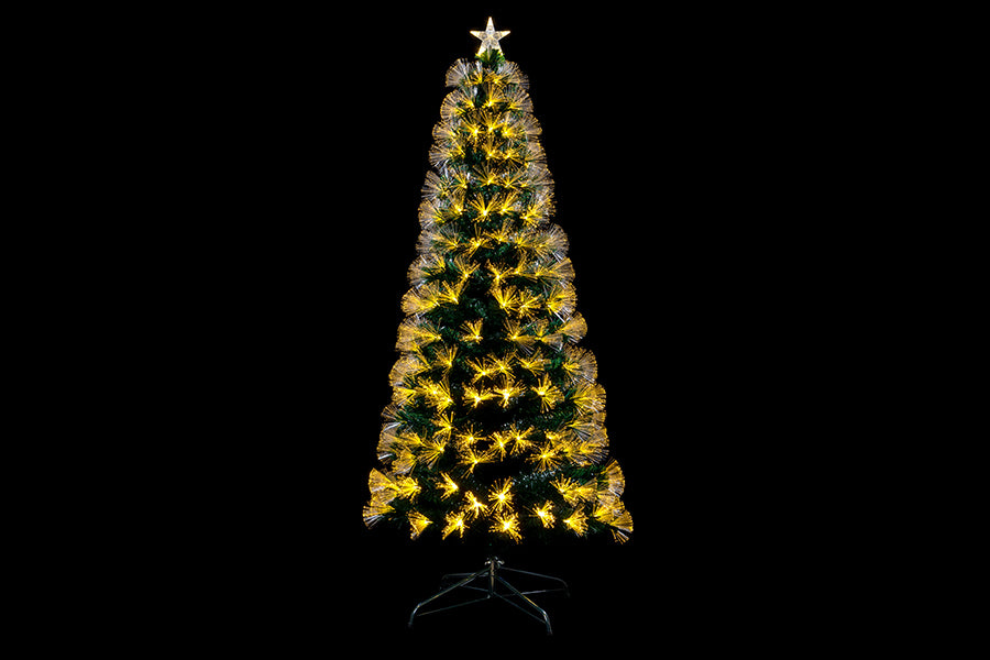 ALBERO DI NATALE LUMINOSO 95 LED BIANCO CALDO H90CM IN FIBRA OTTICA CON 8 GIOCHI DI LUCE