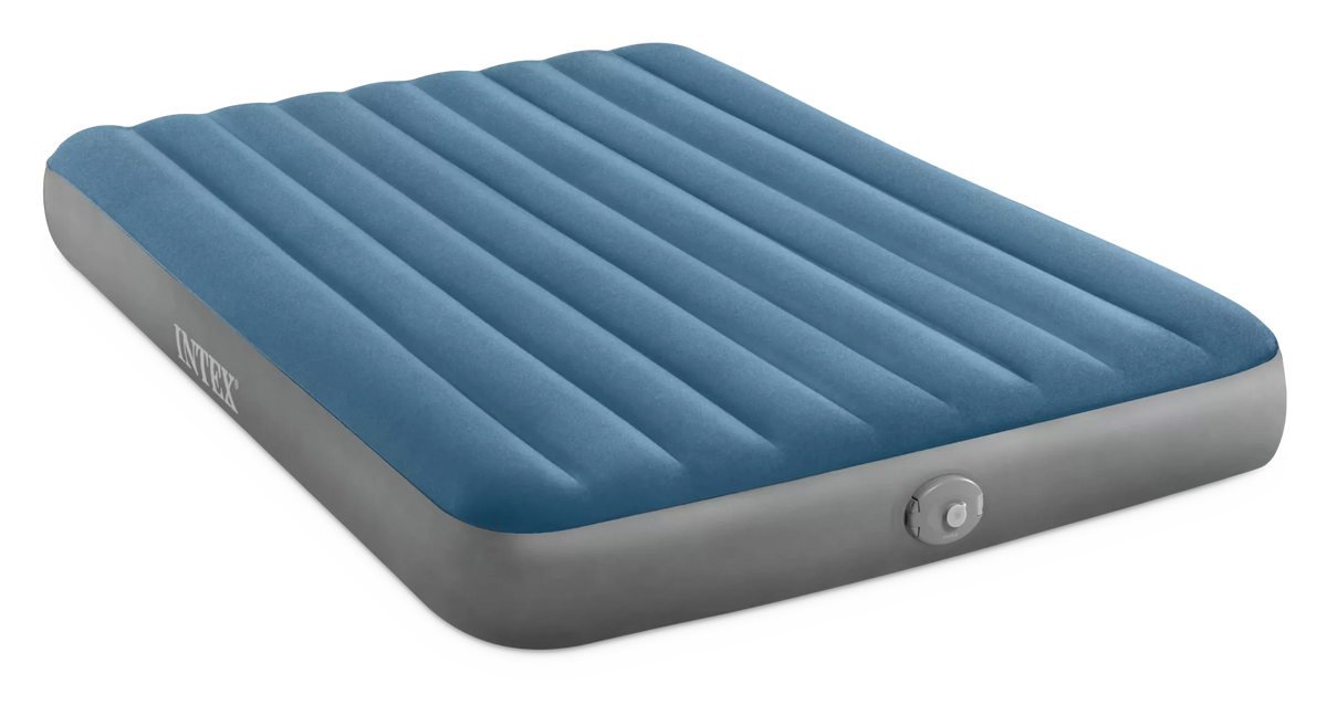 Materasso gonfiabile matrimoniale Dura-Beam Prestige Downy con pompa a batteria ricaricabile 152x203x25 cm Azzurro Grigio INTEX