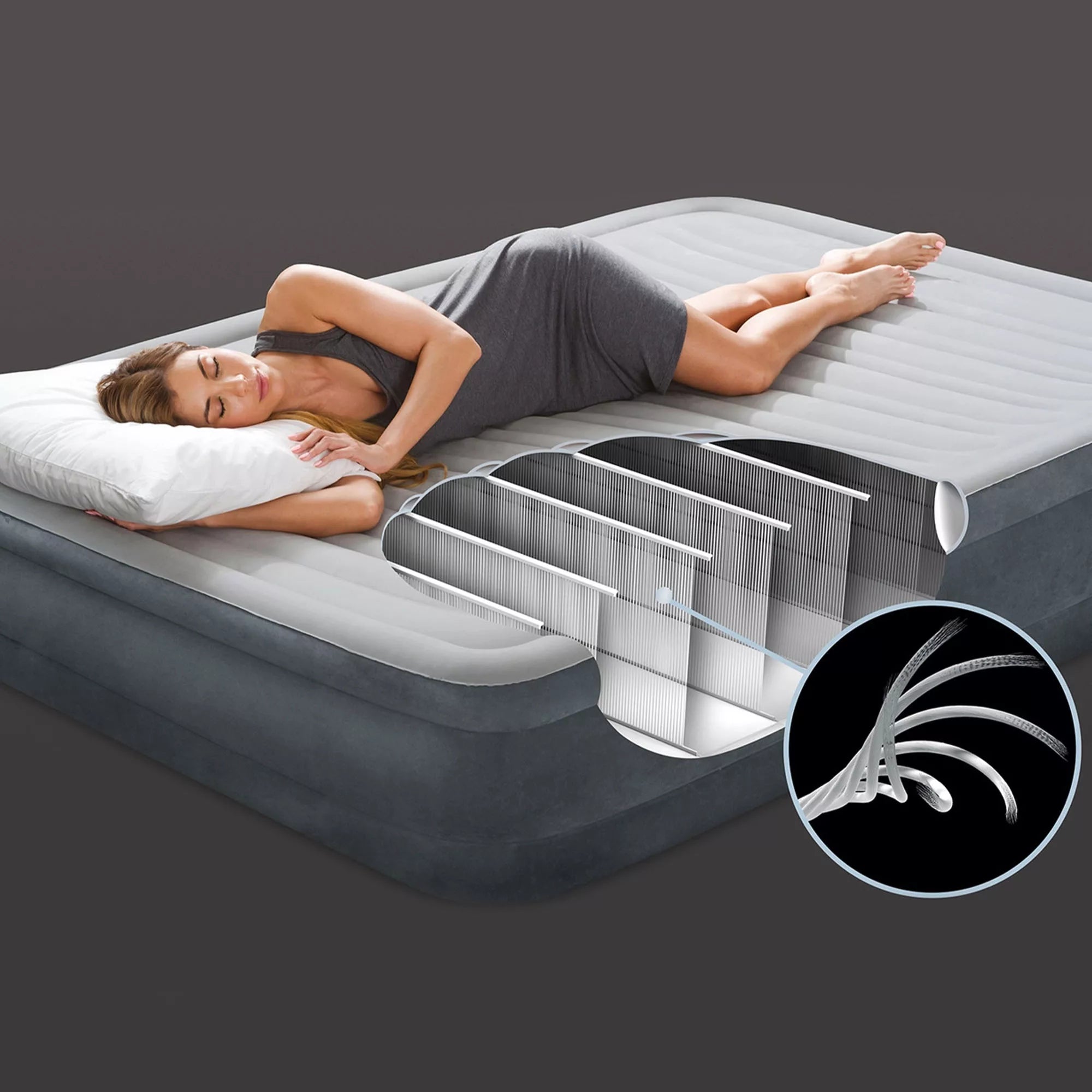 Materasso ad aria Dura-Beam Comfort-Plush Elevated 152cm x 203cm x 46cm Grigio chiaro Intex